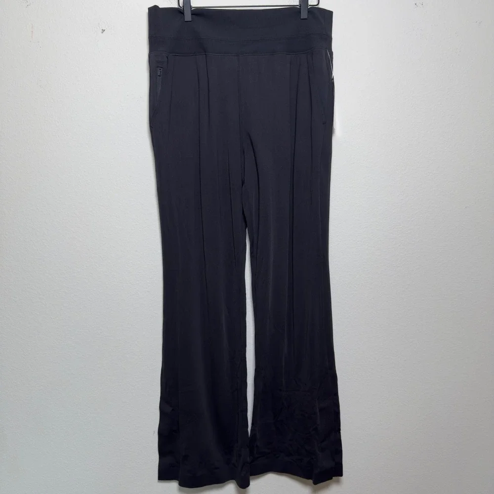 NEW Athleta Women Venice Pant Large Black Wide Leg Split Hem Mid Rise Casual